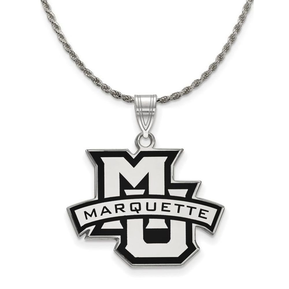 Sterling Silver Marquette U Large Enamel Pendant Necklace - 18 In